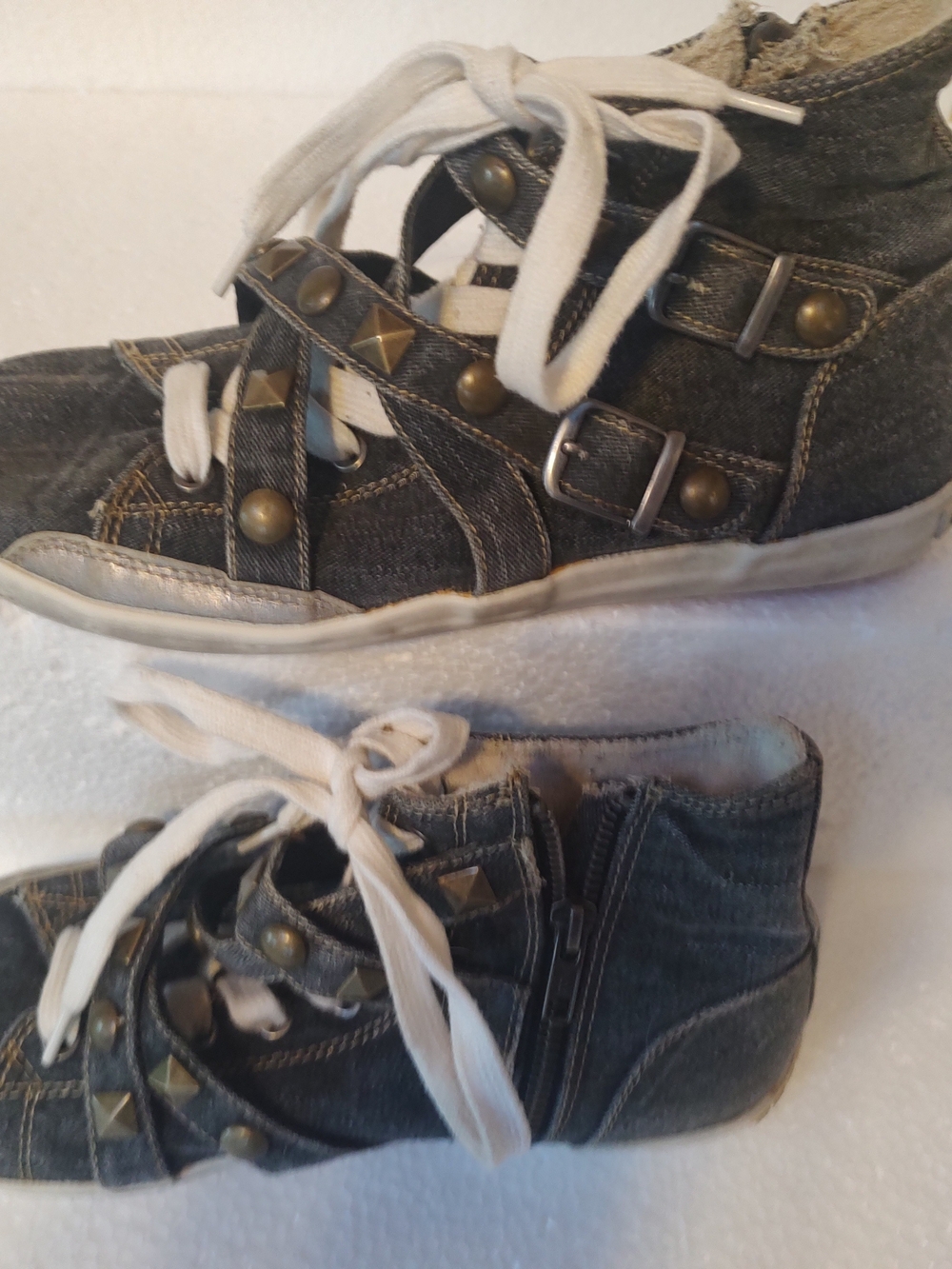 Women's Rock Candy Denim High-Top Sneakers with Stud Details - Gray 8.5